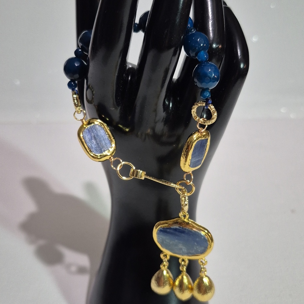 Blue Agate/Blue Kyanite gold plated Bracelet - Picture 5 of 8